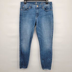 7 For All Mankind Women Blue High Rise The Ankle Skinny Stretch Jeans Size 29